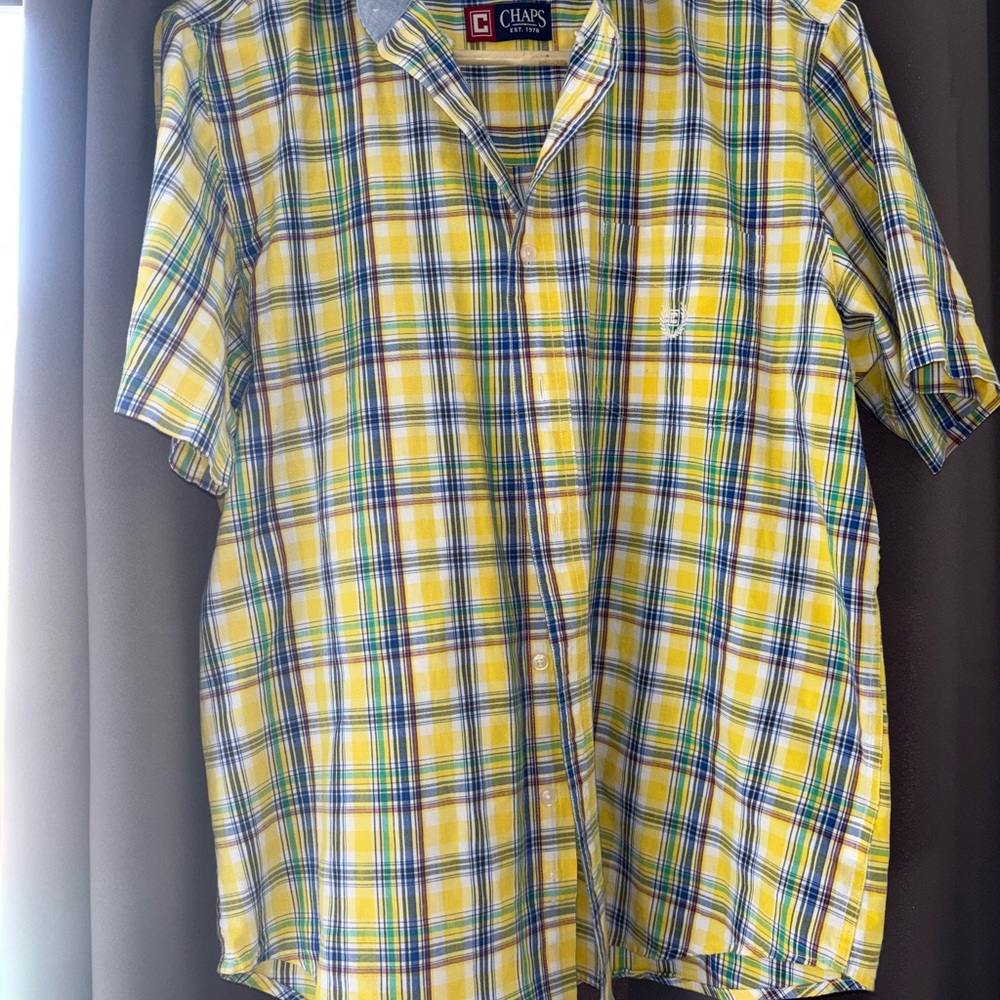 Chaps Men's Blue and Yellow Plaid Shirt